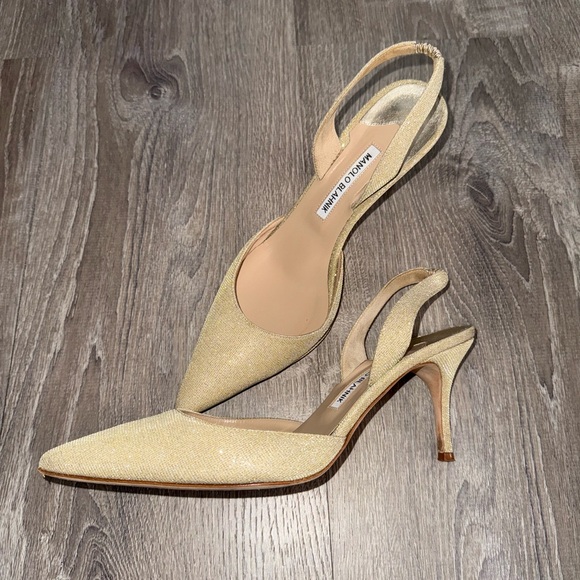 Manolo Blahnik soft glitter slingback pumps with 3 inch stiletto heels - Picture 2 of 7